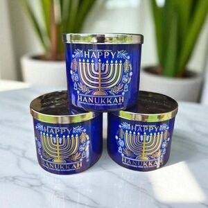 3 JARS BATH & BODY WORKS 3 WICK CANDLE HAPPY HANUKKAH NEW